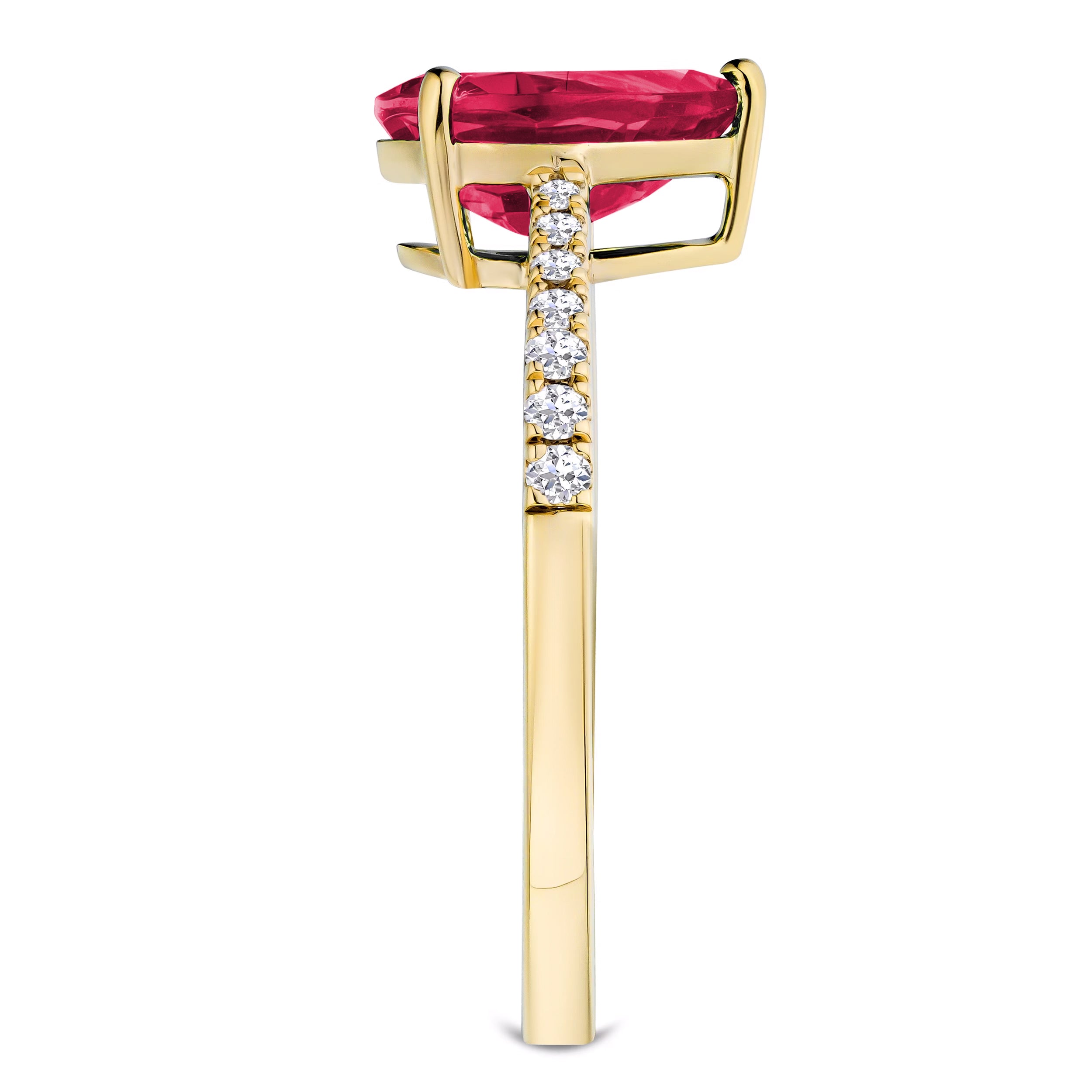 Astra 3.50ct Lab Ruby and Diamond Shoulder Set Pear Cut Ring in 18K Gold Vermeil